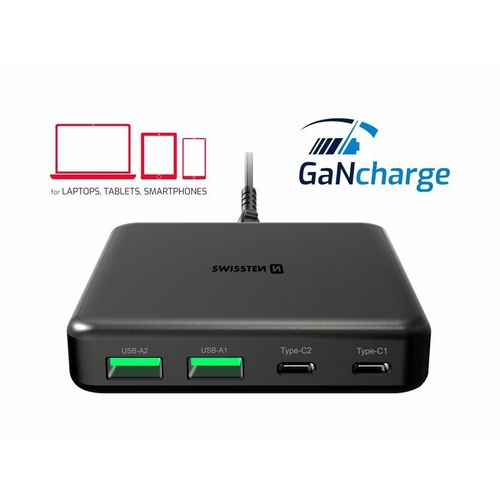 SWISSTEN punjač GaN 2x USB-C + 2x USB-A, 45W PowerDelivery, crni slika 4