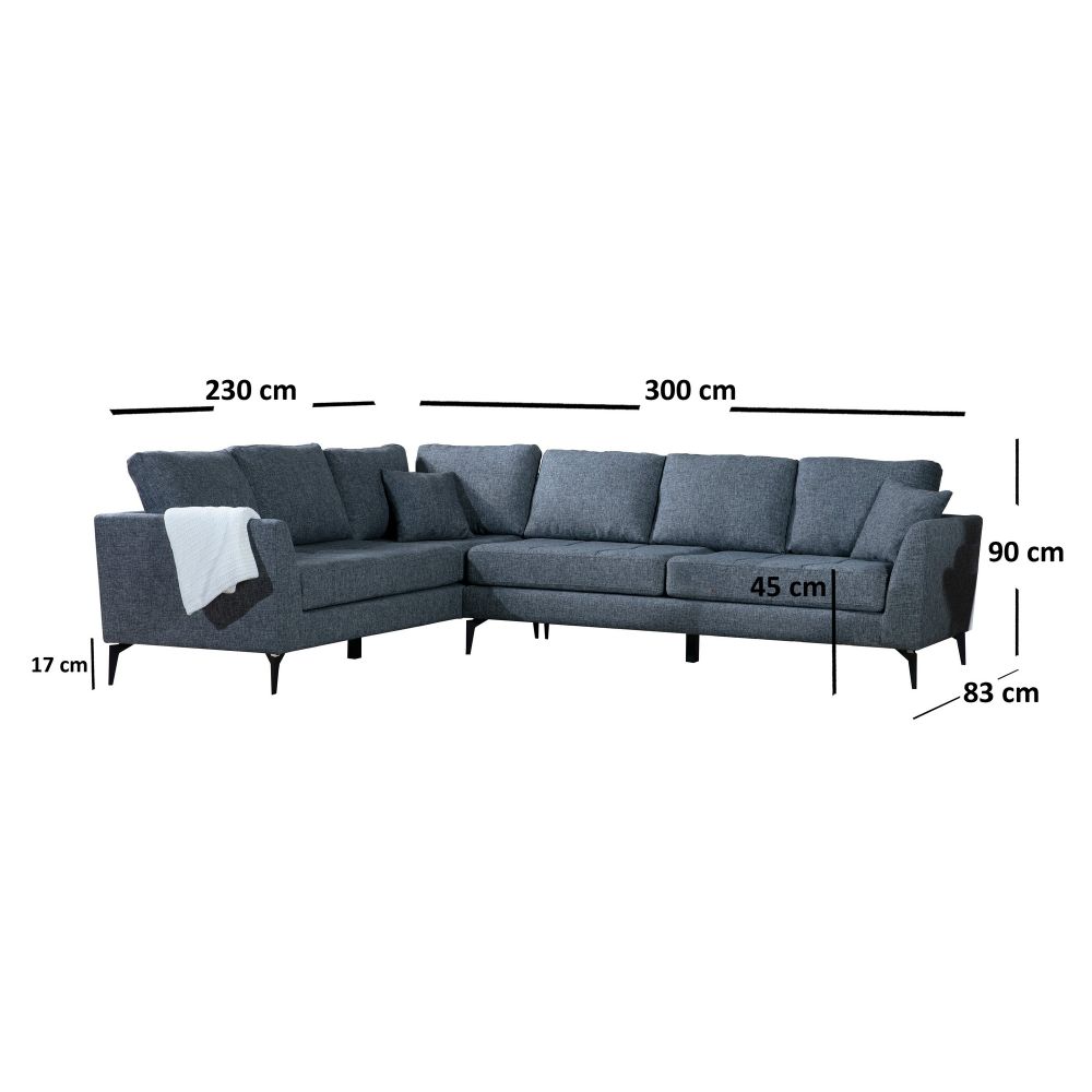 Tempo Ugaona Sofa Lijeva (3+3R) Tamno Siva slika 7