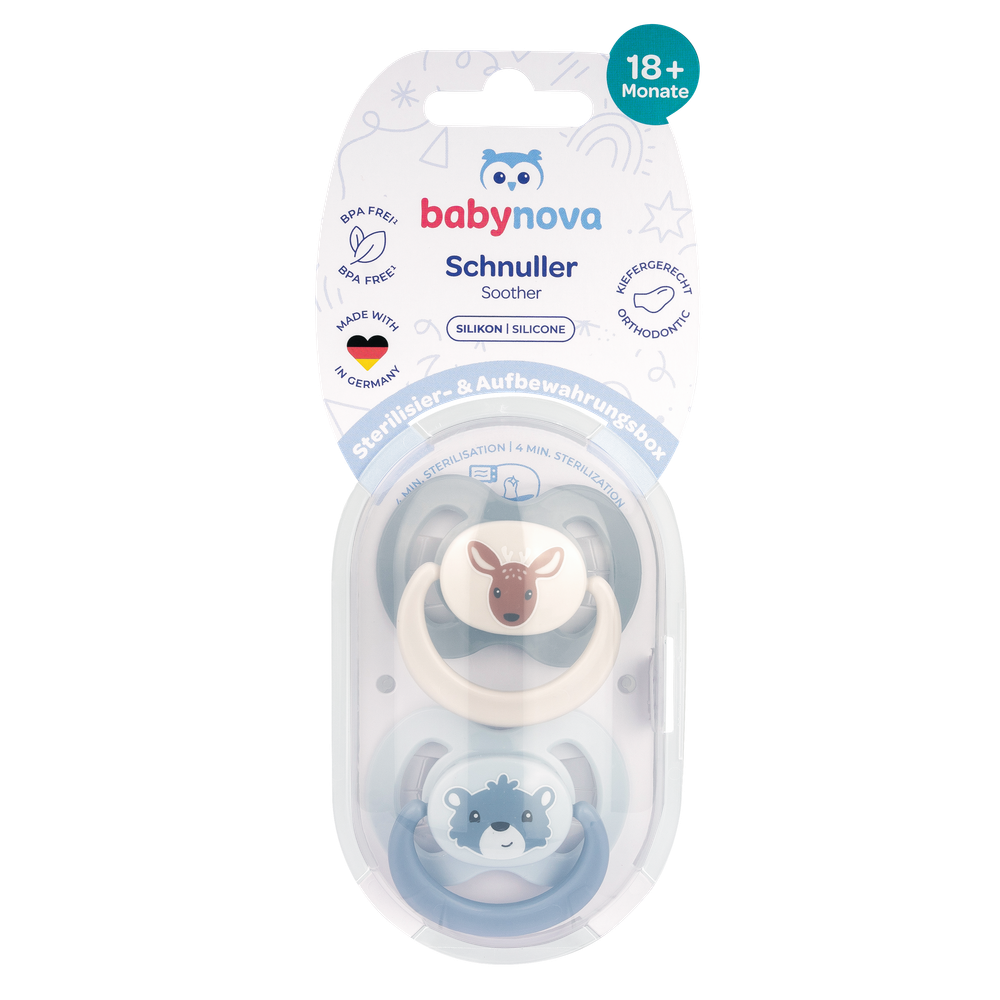 BABY NOVA Silikonska ortodontska duda varalica 18m+ 2kom, Plava/Siva slika 4