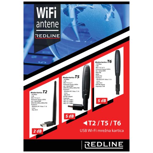 REDLINE Wi-Fi mrežna kartica, USB, 2.4 GHz, 2 dB, 150 Mbps, RT7601 - T2 WiFi antena slika 3