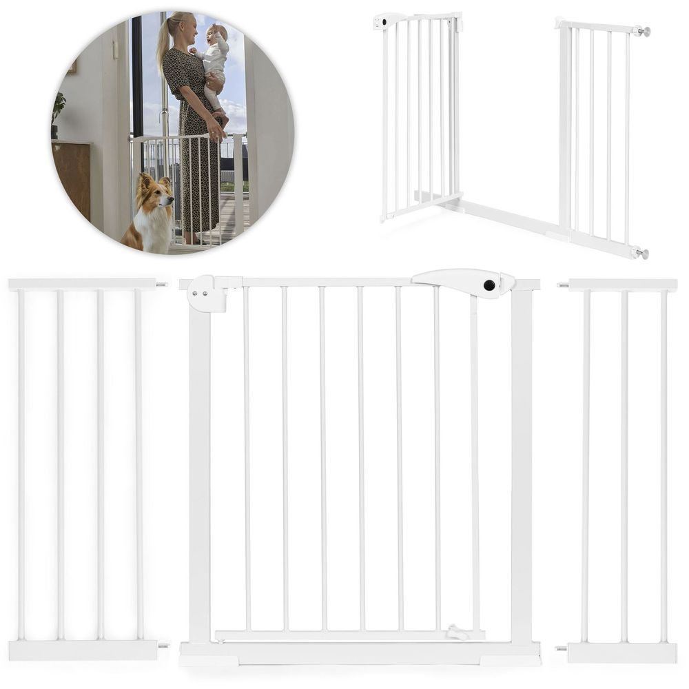 ECOTOYS sigurnosna vrata 74–132 cm za stepenice i vrata – čelična s dodatnim panelima, bijela slika 1