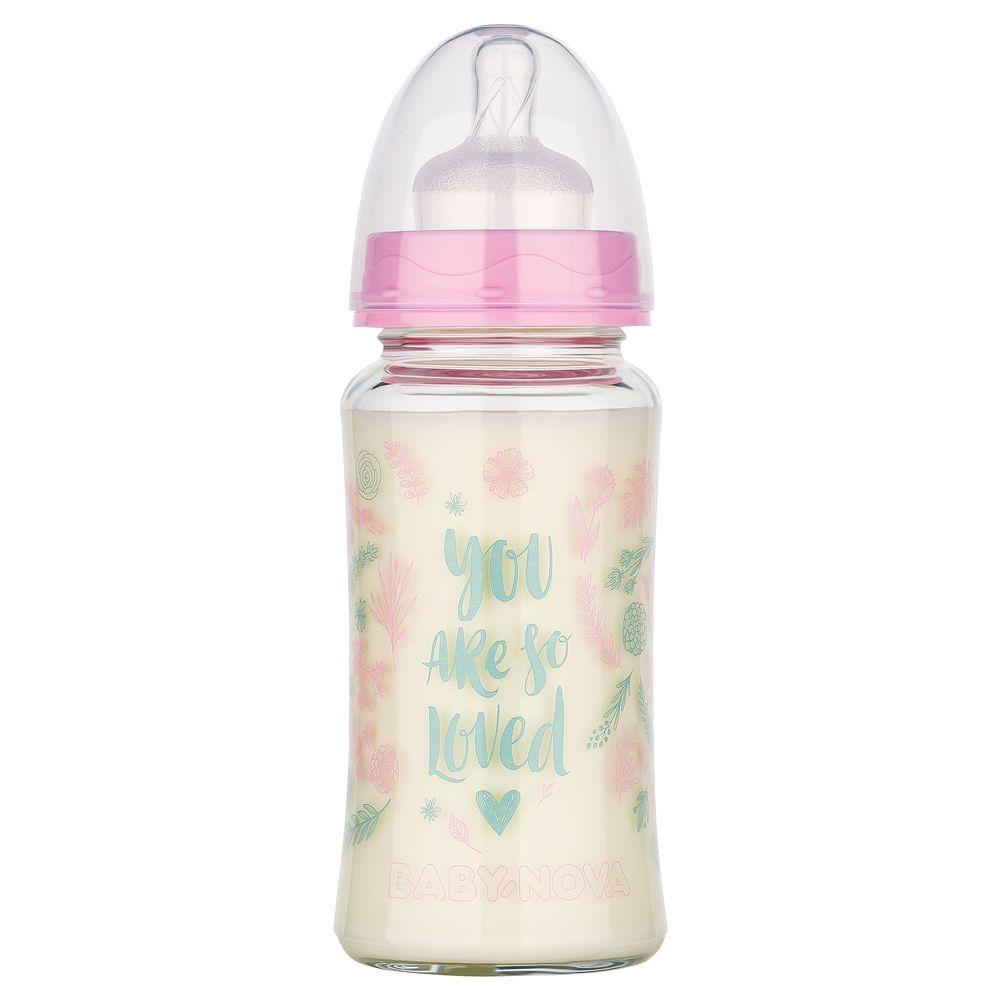 BABY NOVA Staklena flašica za bebu 0m+ 230ml, Roza slika 1