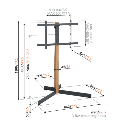 Vogels TVS3695, podni stalak za ekrane od 40"-77", do 50kg, crni slika 1