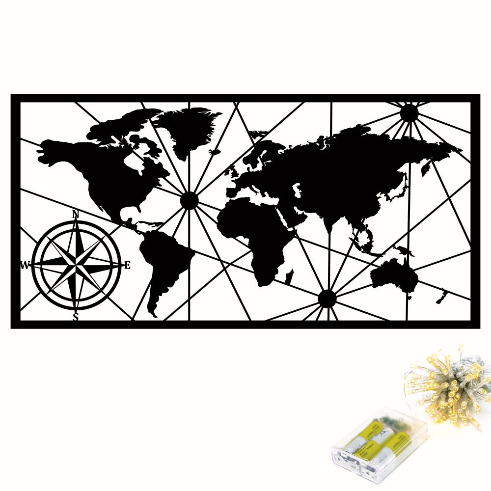 Decorative metal wall accessory World Map Led 452, colour: black slika 5