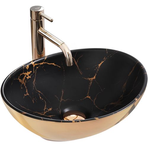 REA nadgradni umivaonik sofia in marble mat black gold slika 1