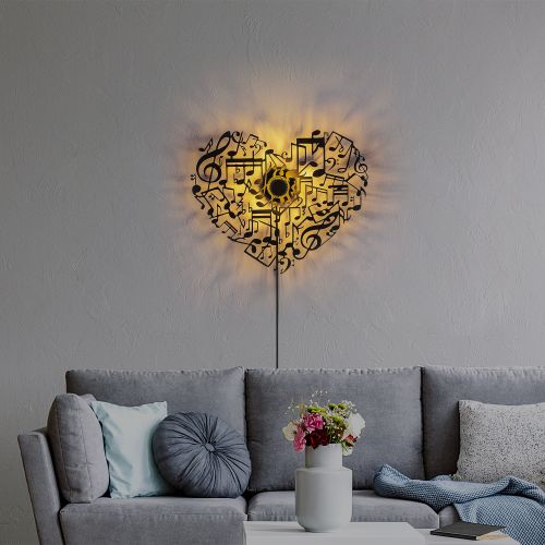 Musical Heart Black Wall Lamp slika 3