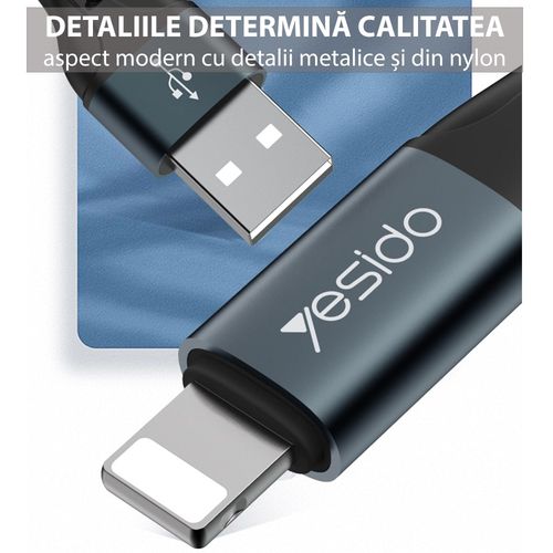 Yesido - Podatkovni kabel (CA-62) - USB na Lightning, 2,4 A, 1,2 m - crni slika 2