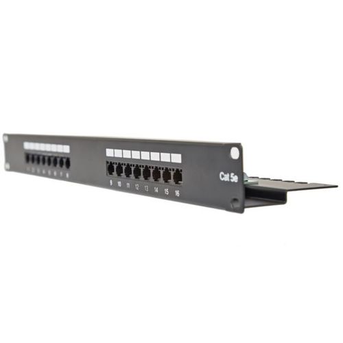 Masterlan patch panel 19", 16xRJ45, Cat5e, 1U, with tie bar, black slika 1