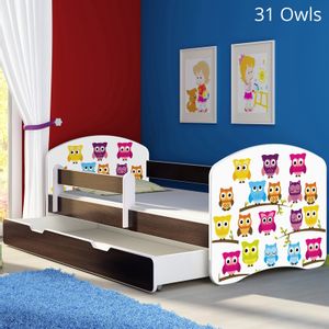 Dječji krevet ACMA s motivom, bočna wenge + ladica 140x70 cm - 31 Owls