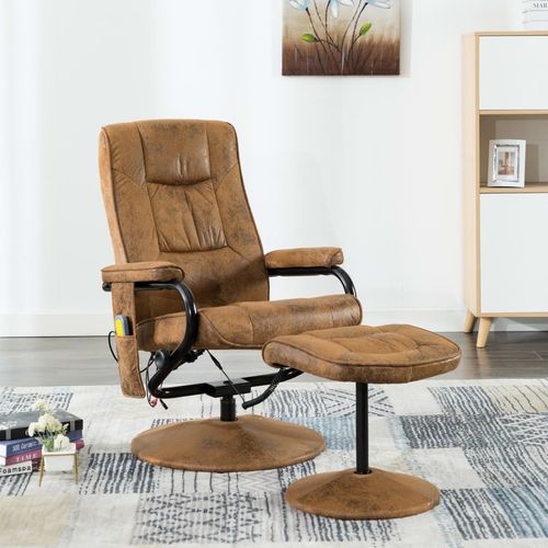 Masažna fotelja s osloncem od umjetne brušene kože smeđa slika 16