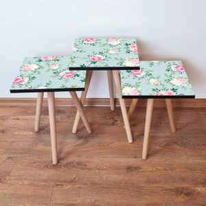 Nesting stolovi 3Shp167 - Set od 3 komada - boje: zelena, ružičasta, krem
