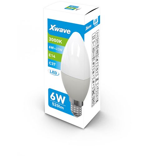 Xwave E14 6W SL-B-C6-3K-C LED Sijalica 3000K,185-265V,220V,520Lm,Toplo Bela slika 2