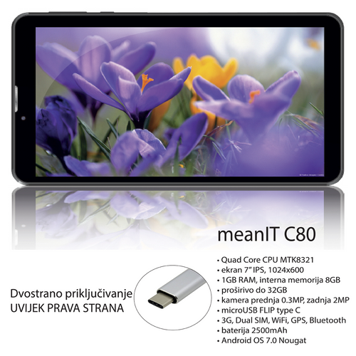MeanIT Tablet 7", IPS, GSM, dual SIM, Quad Core,1GB/8GB,crni - C80 slika 2