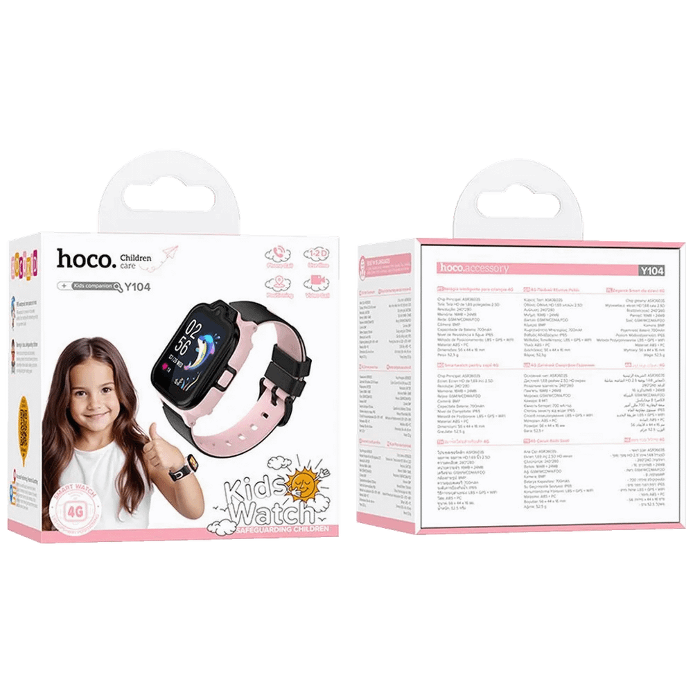 hoco. Pametni sat za djecu Y104 / 4G, 1.69" 4G GPS, WiFi, pink/crna  slika 4