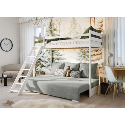 Drveni dječji krevet na kat Sofino na razvlačenje - bijeli - 90x200/140x200 cm slika 2