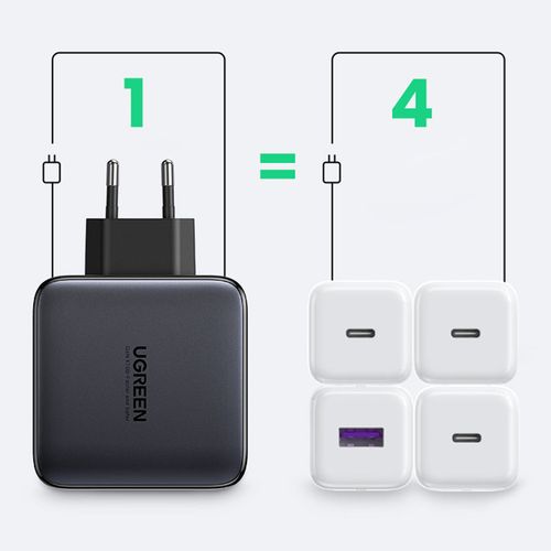 Ugreen USB-A i 3x USB-C 100W GaN brzi punjač - kutija slika 4