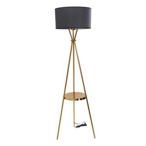 Venedik Sehbalı Gold Lambader Silindir Koyu Gri Abajurlu Gold Floor Lamp