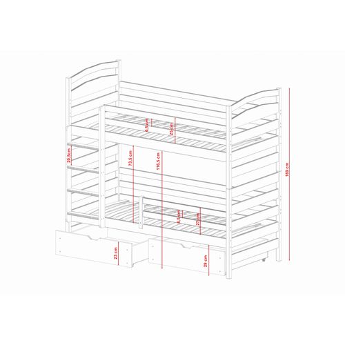 Drveni dječji krevet na kat Slawek s ladicom - bijeli - 200*90 cm slika 3