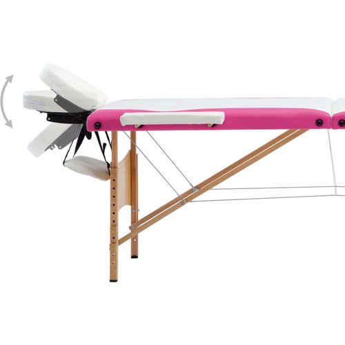 Sklopivi masažni stol s 3 zone drveni bijelo-ružičasti slika 22