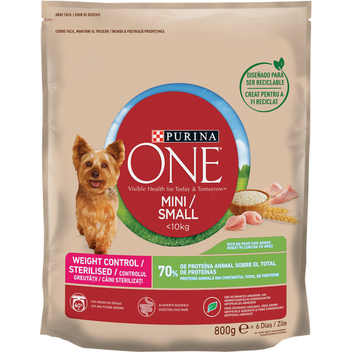 Purina ONE MINI Dog < 10 kg Weight Control, bogata ćuretinom, sa rižom, 800g slika 2