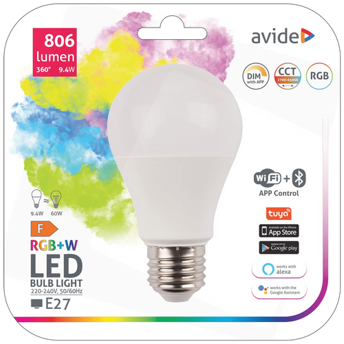 Avide pametna sijalica, LED 9.4W, E27, RGB+W, WiFi, Bluetooth - Smart LED Globe A60 9.4W WiFi slika 1