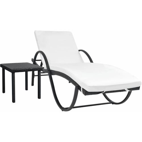 Ležaljka za sunčanje s jastukom i stolom poliratan crna slika 44