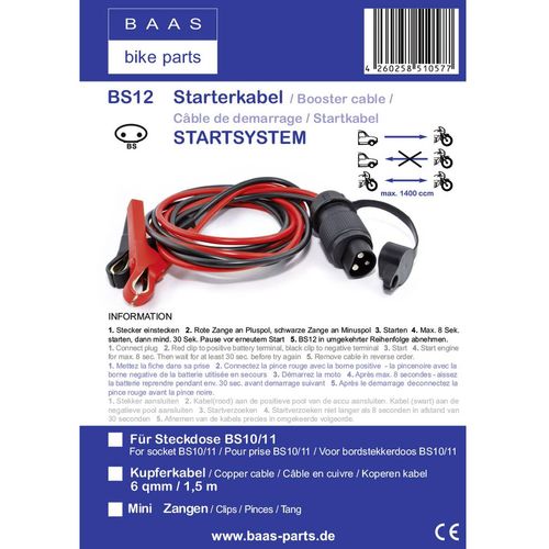BAAS Startsystem BS12 jumper kablovi 6 mm² bakar 1.50 m sa lima kliještima slika 2