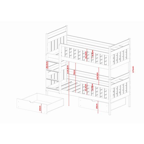 Drveni dječji krevet na kat Monika s ladicom - bijeli - 200*90 cm slika 3