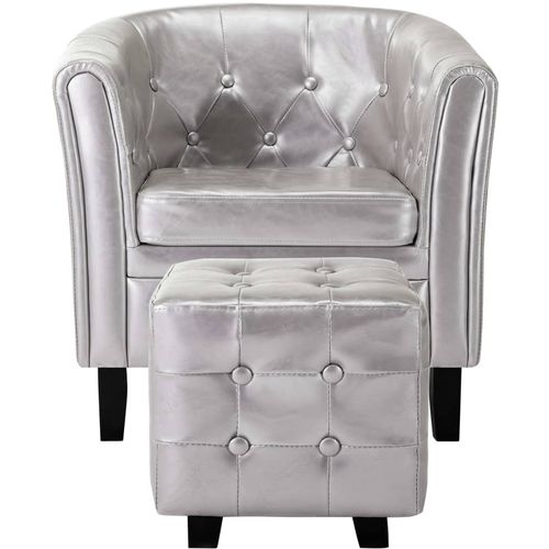 Fotelja od umjetne kože s osloncem za noge srebrna slika 21