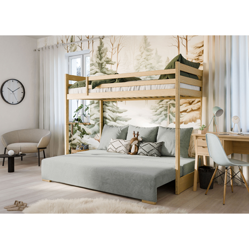 Drveni dječji krevet na kat Sofino na razvlačenje - svijetlo drvo - 90x200/140x200 cm slika 2