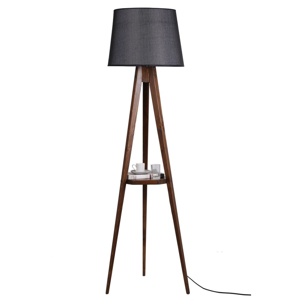 Sehbalı Tripod Ceviz Lambader Pramit Hasır Siyah Abajurlu slika 2