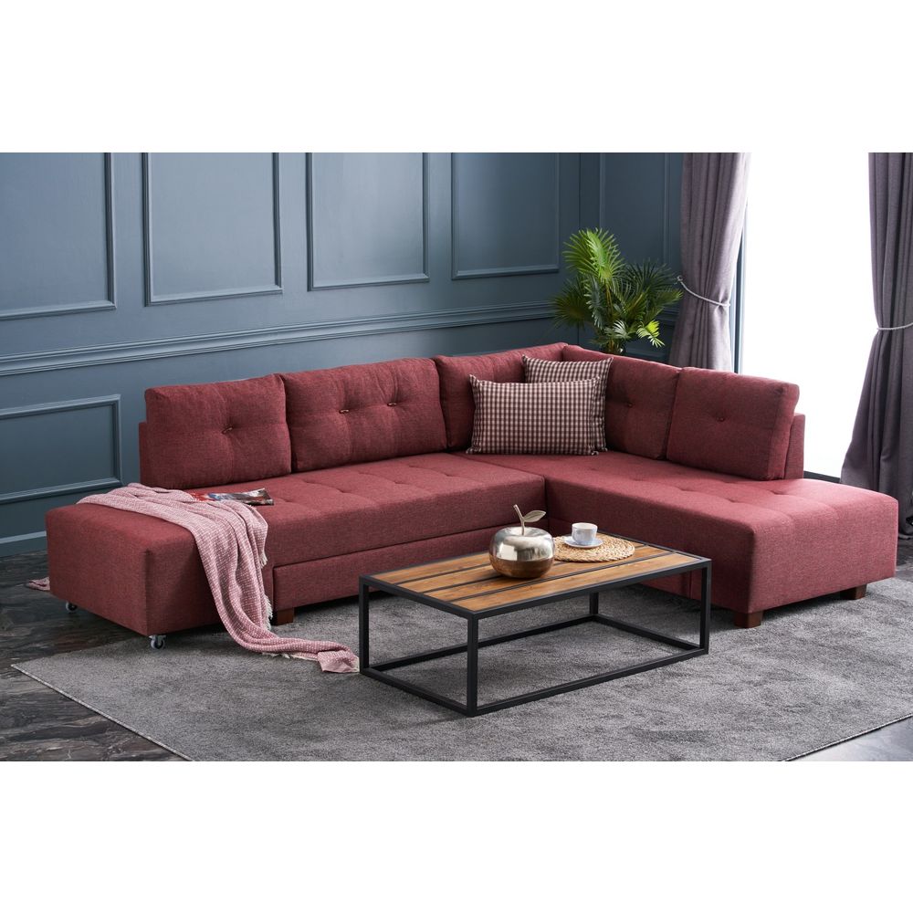 Ugaona Sofa na Razvlačenje Manama - Desni Kut - Boja Crvenog Vina slika 2