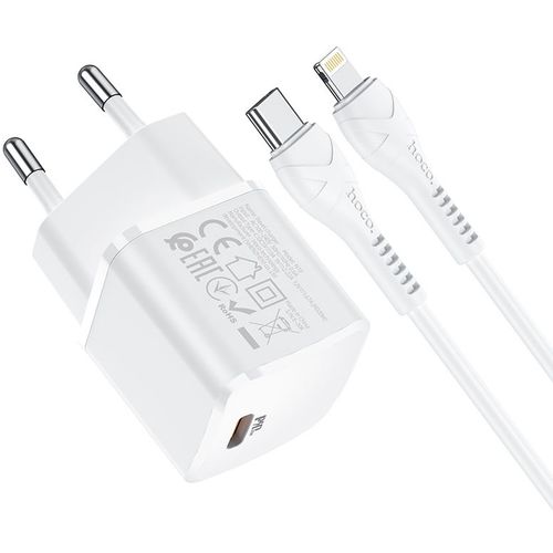 HOCO putni punjač Type C + kabel za iPhone Lightning 8-pin Power Delivery 20W Starter N10 bijeli slika 1