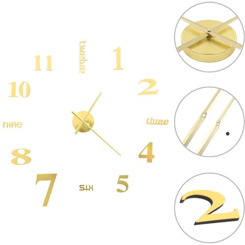 3D zidni sat moderni dizajn 100 cm XXL zlatni slika 6