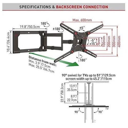 BARKAN 4400.B LCD TV zglobni zidni nosač do 80 inča za ravne i zakrivljene televizore slika 2