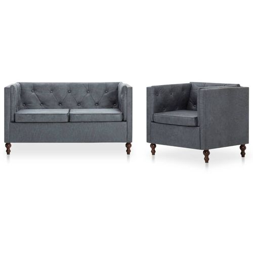 2-dijelni set sofa Chesterfield s presvlakom od tkanine sivi slika 28