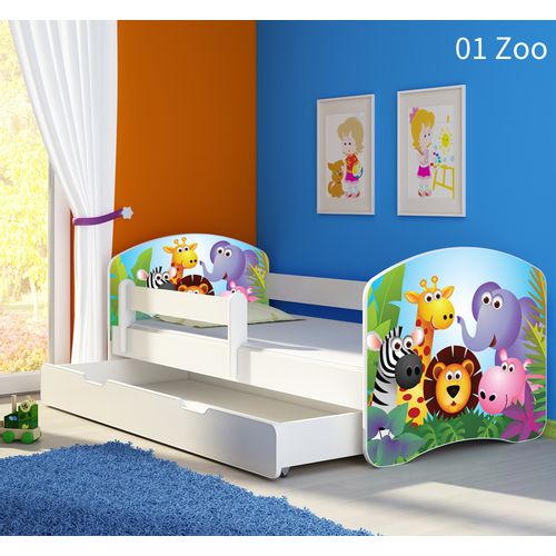 Dječji krevet ACMA s motivom, bočna bijela + ladica 180x80 cm 01-zoo slika 1
