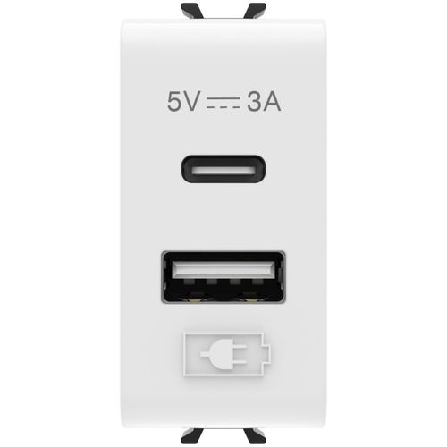 USB PUNJAČ - A+C TIP - 3A - SJAJNO BELI - 1 MODUL - CHORUSMART GW10449 slika 1