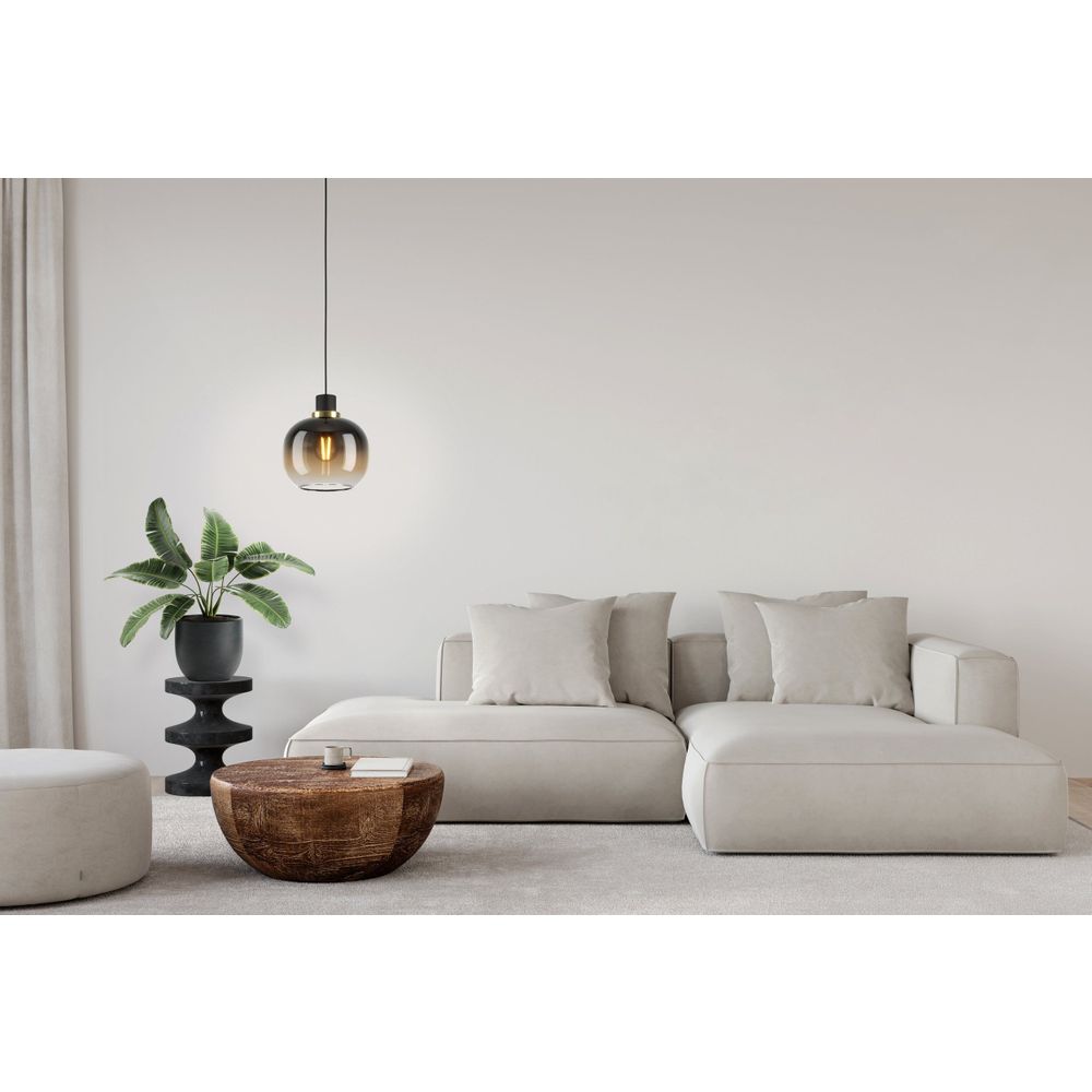 Eglo visilica Oilella, E27, promjer 190 mm, crna/mesing, staklo crno/smeđa slika 2