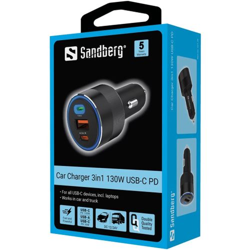 Sandberg auto punjač 3u1 130W USB-C PowerDelivery slika 6