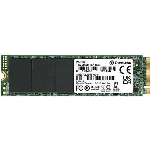 Transcend TS250GMTE115S M.2 NVMe 250GB, 2280, PCIe Gen3x4, TLC, DRAM-less, Single-sided slika 1