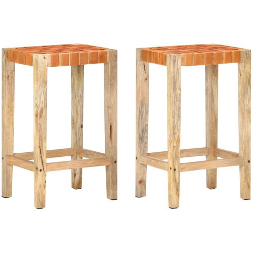 Barski stolci od prave kože 2 kom smeđi 75 cm slika 1