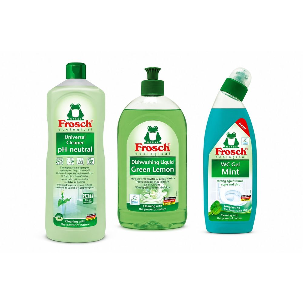 Frosch Set za čišćenje doma 3/1 – WC Menta, Univerzalno pH neutralno i Green Lemon slika 1