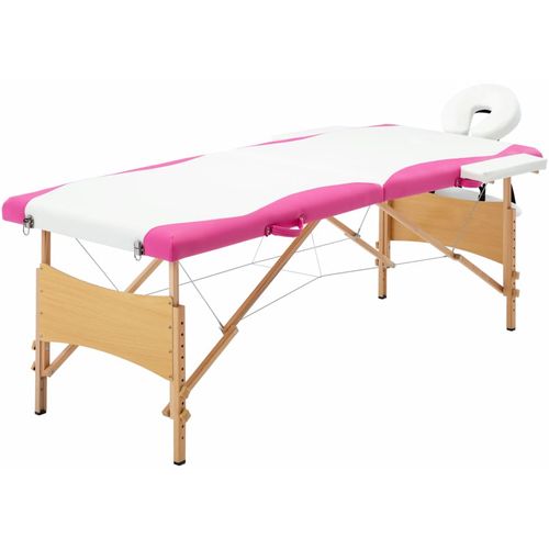 Sklopivi masažni stol s 2 zone drveni bijelo-ružičasti slika 1