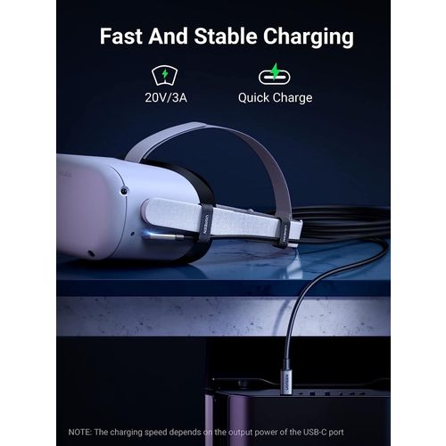 Ugreen kutni USB-C kabel od 60W kompatibilan s Oculus Quest 2/Pico 4 i PC/Steam VR, za VR slušalice i gaming, 5M slika 8