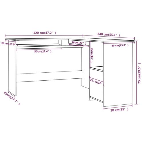 Kutni radni stol sivi 120 x 140 x 75 cm od iverice slika 29