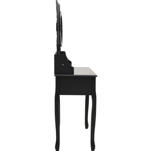 Toaletni stolić sa stolcem i trostrukim ogledalom crni slika 15