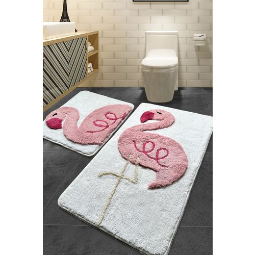 Pink Flamingo Multicolor Acrylic Bathmat Set (2 Pieces) slika 1