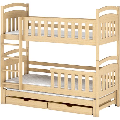 Drveni dječji krevet na kat Viki s tri kreveta i ladicom - svijetlo drvo - 190/200*90 cm slika 1