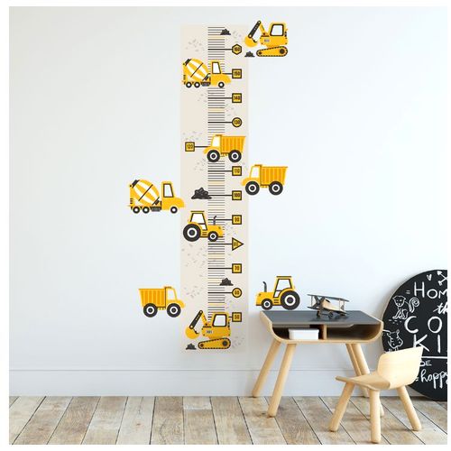 Pastelowe naljepnica za mjerenje visine djece građevinska vozila žuta slika 1